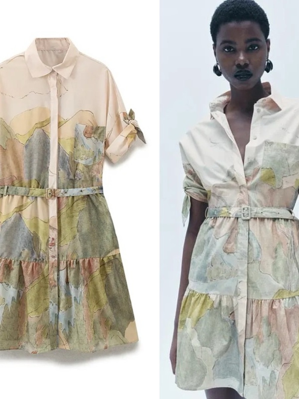 Zara NWT Landscape Print Belted Shirt Dress – Women’s Size Medium
